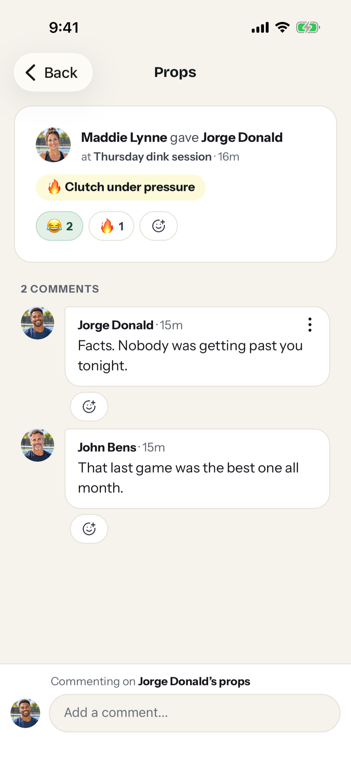 Props for a clutch play, with the group’s reactions and replies
